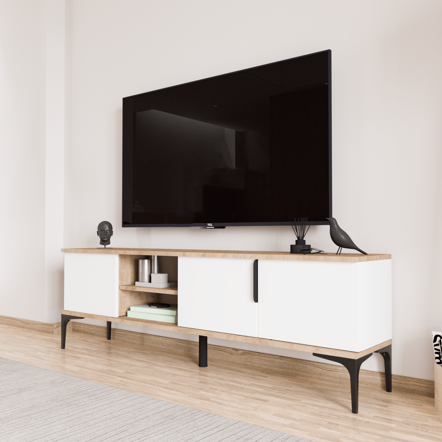 Tarz (FULL BEYAZ) , 180 Cm Tv Ünitesi , Tv Sehpası ,raflı Tv Ünitesi Konsol, Ekonomik Tv Ünitesi