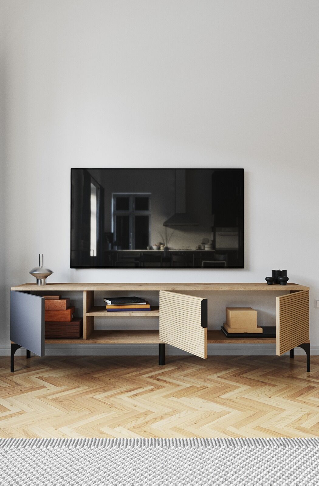 Vesta TV Ünitesi - 180 cm Modern Tasarım, Ekonomik Tv Ünitesi, Metal Kulp