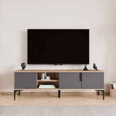 Tarz Tv Ünitesi , Raflı Tv Sehpası , 180 Cm Tv Konsolu, Ekonomik T V Ünitesi (FULL ANTRASİT)