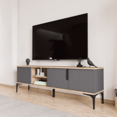Tarz Tv Ünitesi , Raflı Tv Sehpası , 180 Cm Tv Konsolu, Ekonomik T V Ünitesi (FULL ANTRASİT)