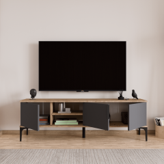 Tarz Tv Ünitesi , Raflı Tv Sehpası , 180 Cm Tv Konsolu, Ekonomik T V Ünitesi (FULL ANTRASİT)