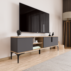 Tarz Tv Ünitesi , Raflı Tv Sehpası , 180 Cm Tv Konsolu, Ekonomik T V Ünitesi (FULL ANTRASİT)