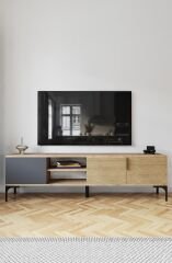 Tarz Raflı 180 Cm Metal Kulp Tv Ünitesi (ANTRASİT-YUNUS)