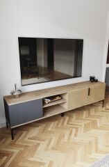 Tarz Raflı 180 Cm Metal Kulp Tv Ünitesi (ANTRASİT-YUNUS)