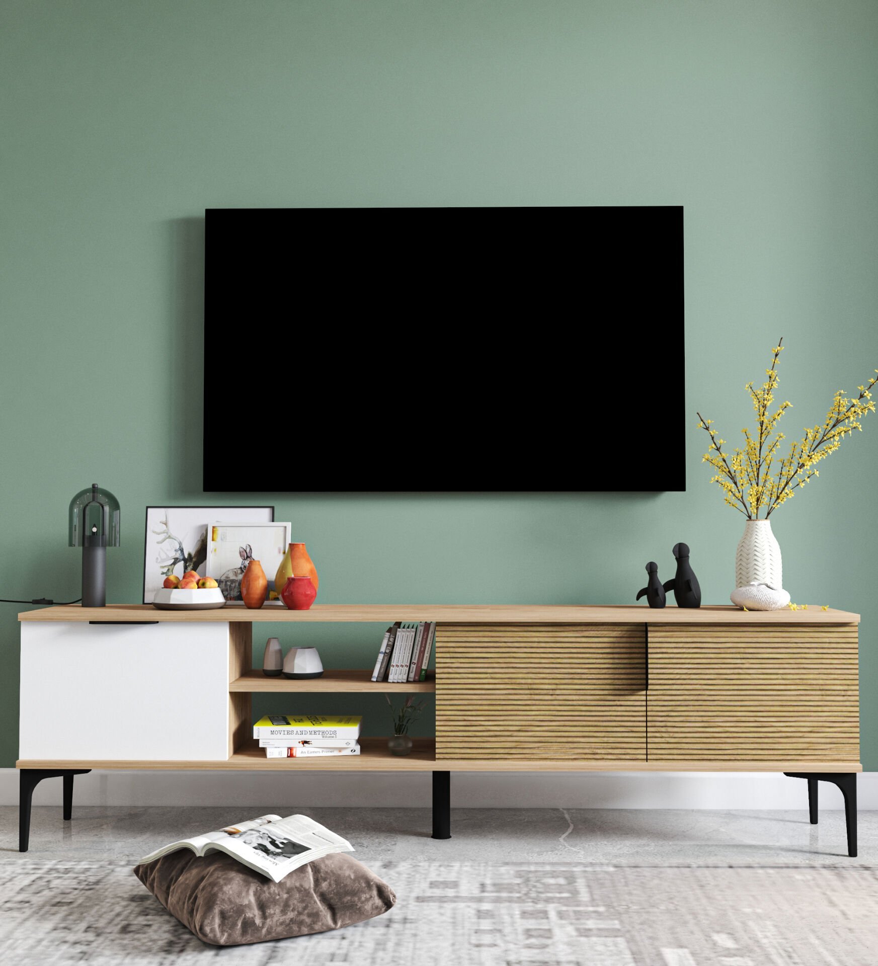 Tarz (Beyaz-yunus), 180 Cm Tv Ünitesi, Tv Sehpası, Raflı Tv Ünitesi Konsol, Modern Tv Ünitesi