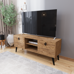 Kaya Tv Ünitesi 140 Cm 2 Kapaklı Tv Sehpası, Ekonomik Tv Sehpası, Ortası Raflı