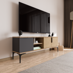 Tarz Antrasit-yunus, 150 Cm Tv Ünitesi , Tv Sehpası ,raflı Tv Ünitesi Konsol