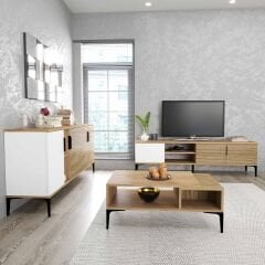 Tarz Beyaz-yunus, 150 Cm Tv Ünitesi, Tv Sehpası, Raflı Tv Ünitesi Konsol, Modern Tv Ünitesi