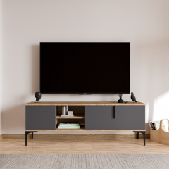 Tarz (FULL ANTRASİT) , 150 Cm Tv Ünitesi , Tv Sehpası ,raflı Tv Ünitesi Konsol, Modern Tv Ünitesi