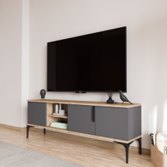 Tarz (FULL ANTRASİT) , 150 Cm Tv Ünitesi , Tv Sehpası ,raflı Tv Ünitesi Konsol, Modern Tv Ünitesi