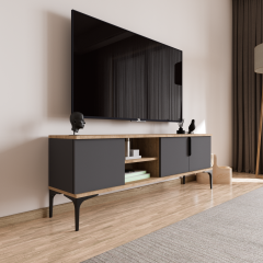 Tarz (FULL ANTRASİT) , 150 Cm Tv Ünitesi , Tv Sehpası ,raflı Tv Ünitesi Konsol, Modern Tv Ünitesi