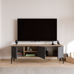 Tarz (FULL ANTRASİT) , 150 Cm Tv Ünitesi , Tv Sehpası ,raflı Tv Ünitesi Konsol, Modern Tv Ünitesi