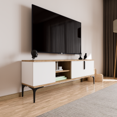 Tarz (FULL BEYAZ) , 150 Cm Tv Ünitesi , Tv Sehpası ,raflı Tv Ünitesi Konsol, Ekonomik Tv Ünitesi