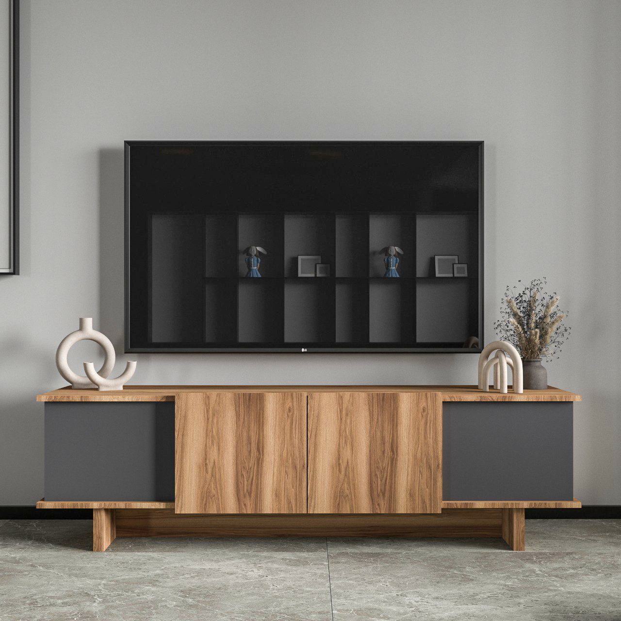 Diana 180 Cm Tv Ünitesi , Ceviz- Antrasit Tv Ünitesi, Modern Tv Ünitesi, Ekonomik Ünite