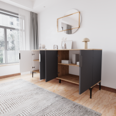 Mobilya Tarz Konsol 4 Kapaklı, Raflı , 180 Cm , Yemek Odası , Ofis, Salon Ünite (BEYAZ-ANTRASİT)