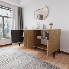 Mobilya Tarz Konsol 4 Kapaklı, Raflı , 180 Cm , Yemek Odası , Ofis, Salon Ünite (ANTRASİT-YUNUS)