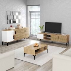 TARZ TV ÜNİTESİ 180 CM-ORTA SEHPA-KONSOL 180 CM 3'LÜ SET YUNUS BEYAZ RENGİ
