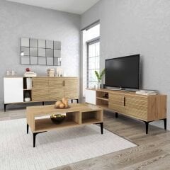 TARZ TV ÜNİTESİ 180 CM-ORTA SEHPA-KONSOL 180 CM 3'LÜ SET YUNUS BEYAZ RENGİ