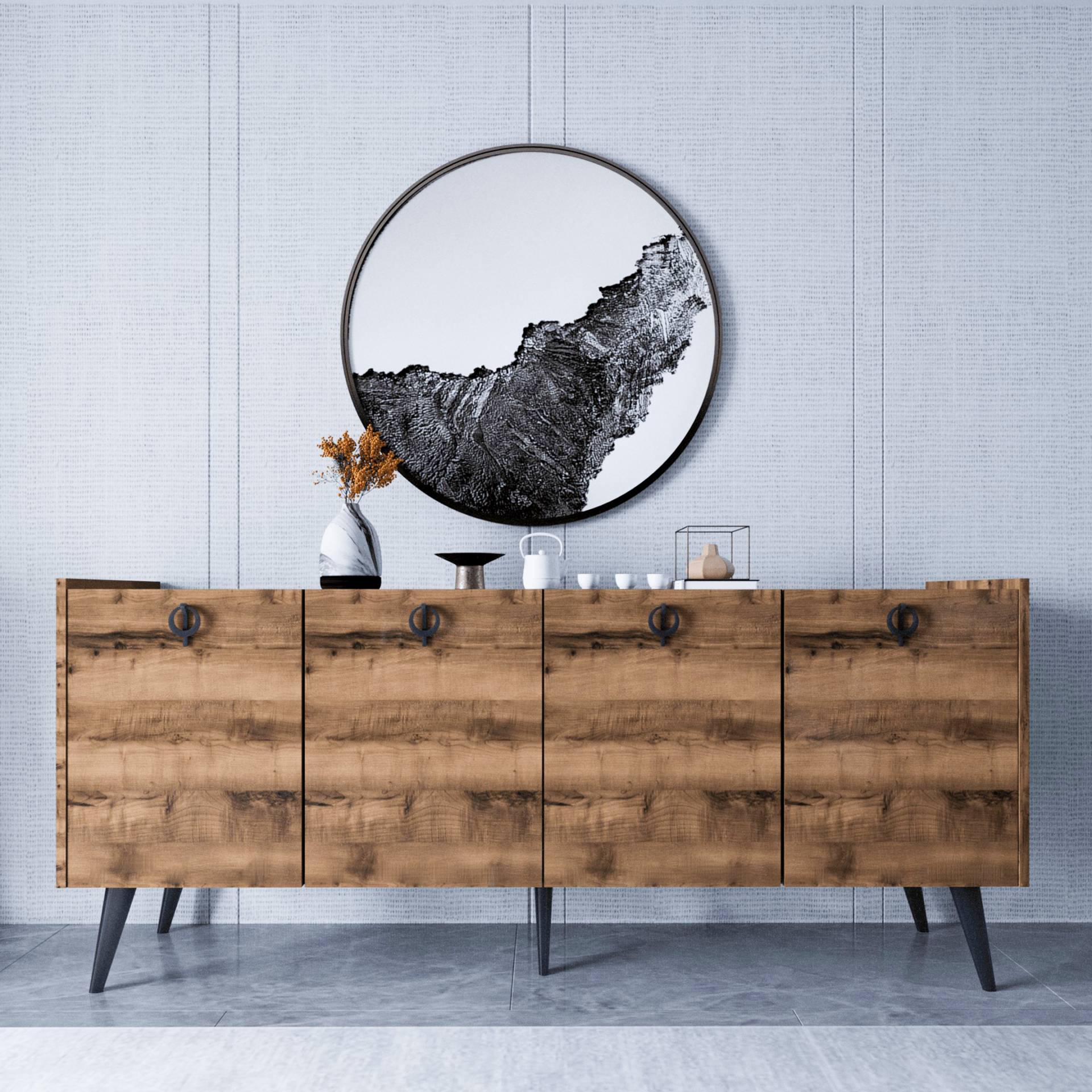 Kaya Konsol Atlantik Çam Mermer Desenli 180 Cm Yemek Odası Ofis Salon Ünite, Ekonomik Konsol