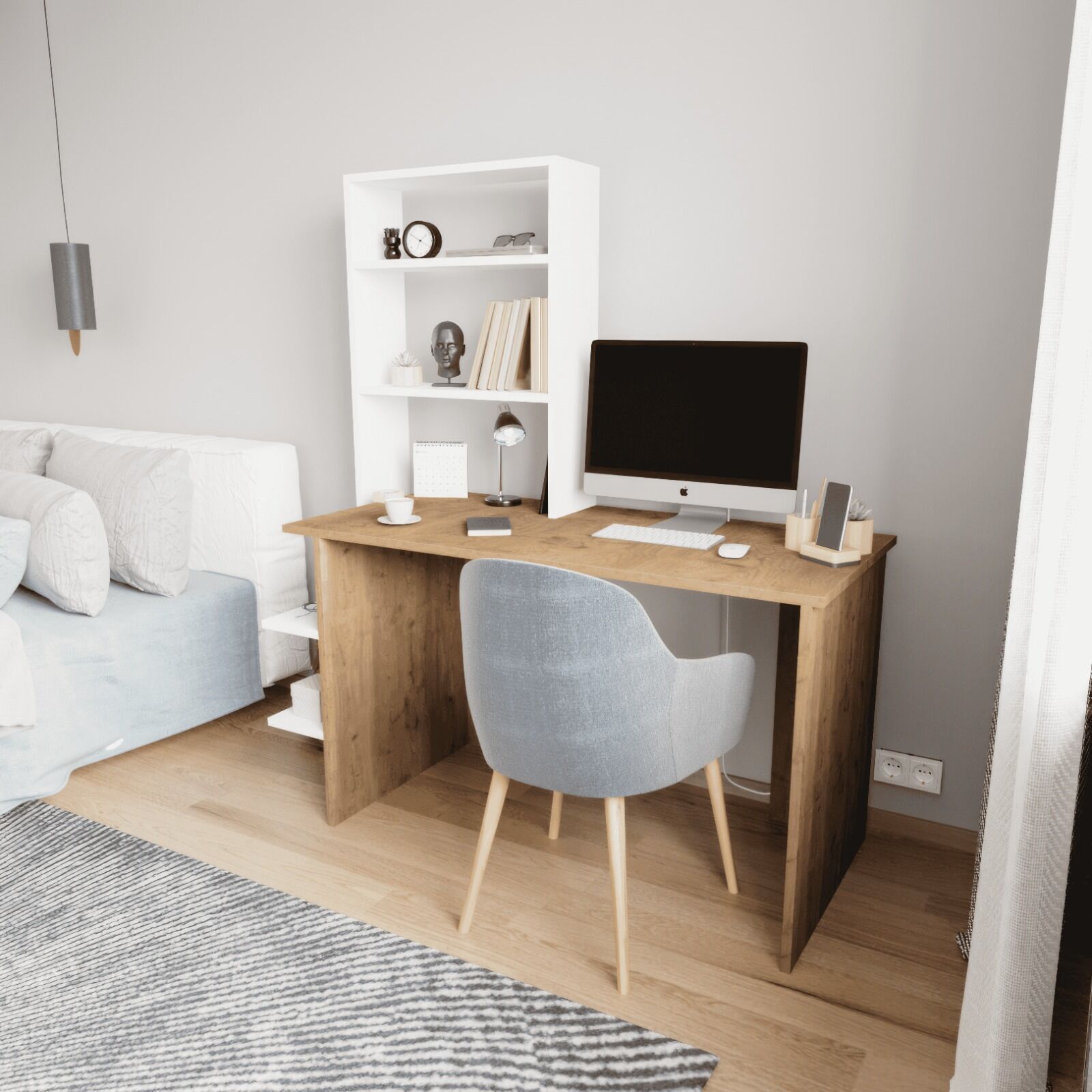 Mobilya Beyaz Kitaplıklı Çalışma Masası , Ders Çalışma Masası , Raflı Çalışma Masası,