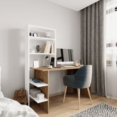 Mobilya Beyaz Kitaplıklı Çalışma Masası , Ders Çalışma Masası , Raflı Çalışma Masası,