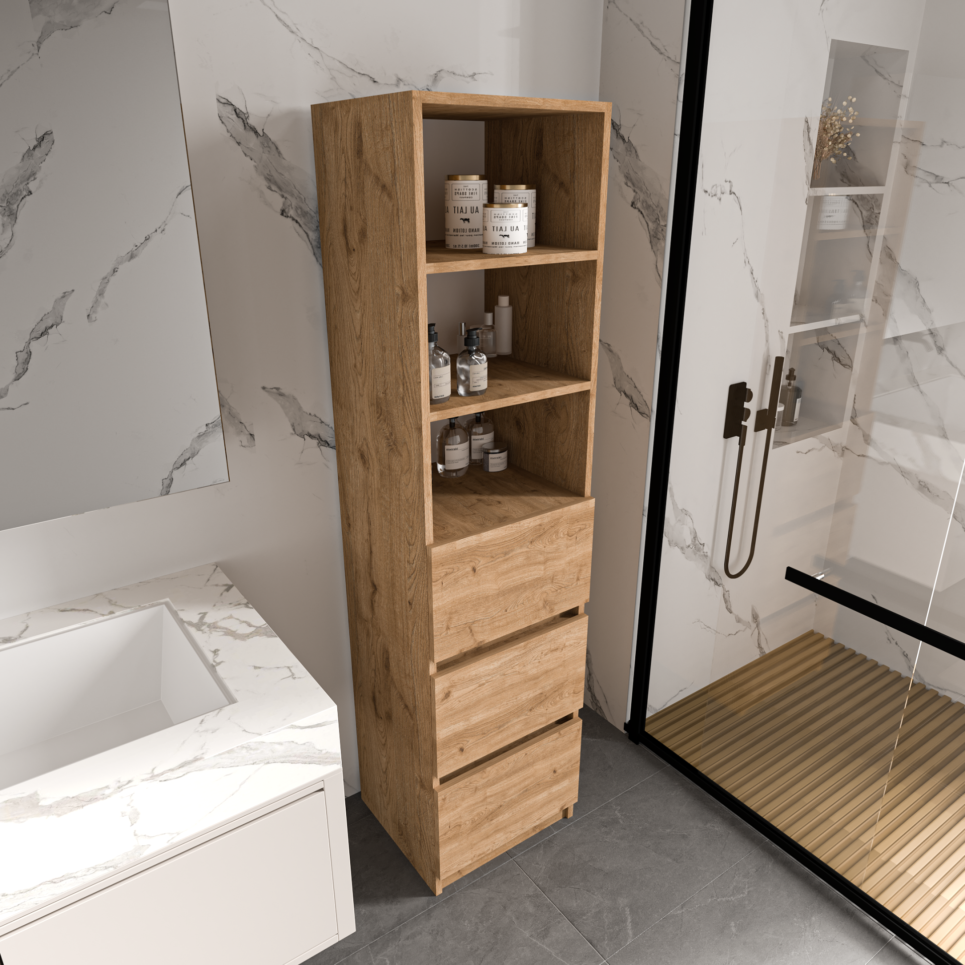 Eylül Çok Amaçlı Dolap 2 Raflı, 3 Çekmeceli, Ekonomik, Modüler, Banyo Mutfak Dolabı