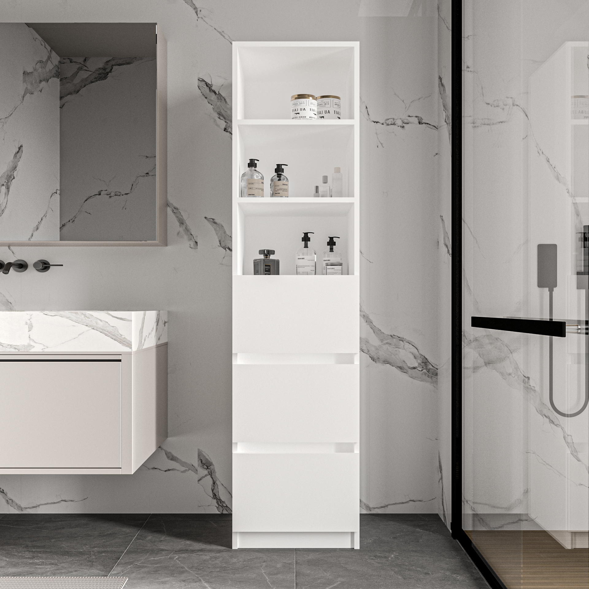 Eylül Çok Amaçlı Dolap 2 Raflı, 3 Çekmeceli, Ekonomik, Modüler, Banyo Mutfak Dolabı