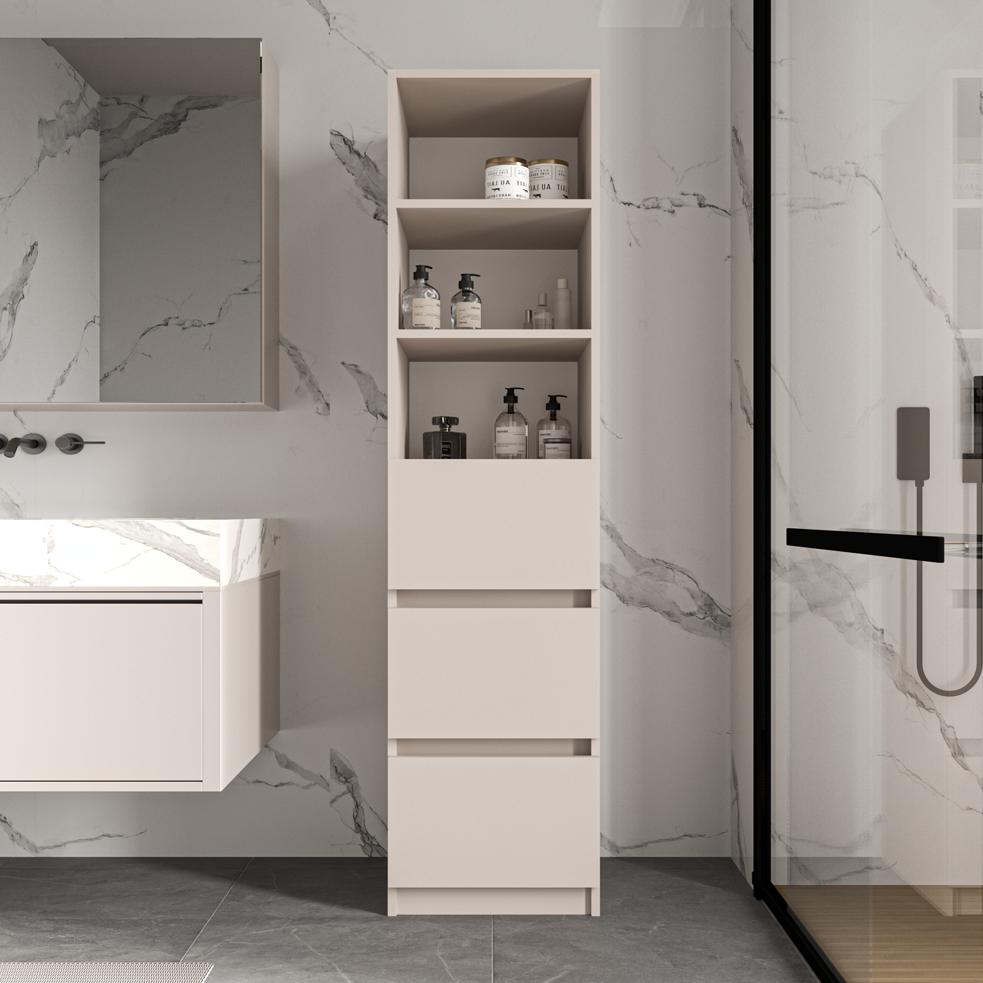 Eylül Çok Amaçlı Dolap 2 Raflı, 3 Çekmeceli, Ekonomik, Modüler, Banyo Mutfak Dolabı