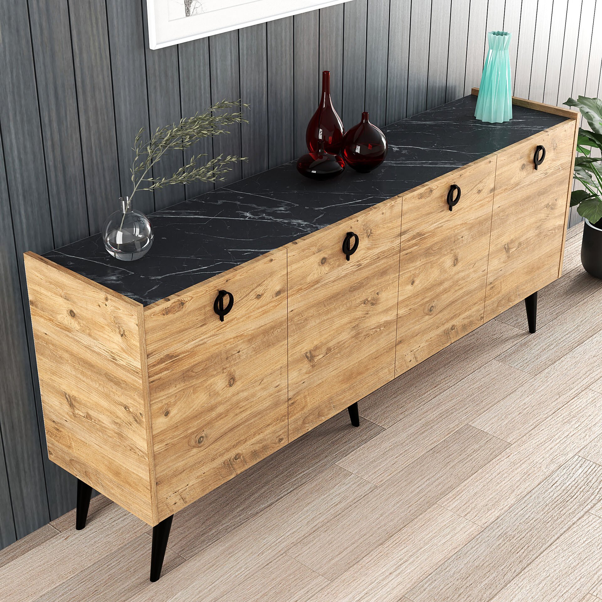 Kaya Konsol Atlantik Çam , Mermer Desenli 180 Cm Konsol