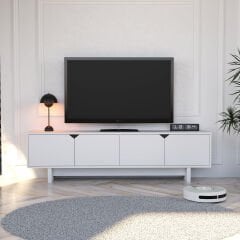 ALONEX HOME DORUK BEYAZ TV Ünitesi - 180 cm Modern Tasarım, Ekonomik Tv Ünitesi, Kulpsuz