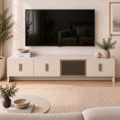 Star TV Ünitesi 180 cm 4 Kapaklı Temperli Cam Modern Çok Amaçlı Televizyon Sehpası